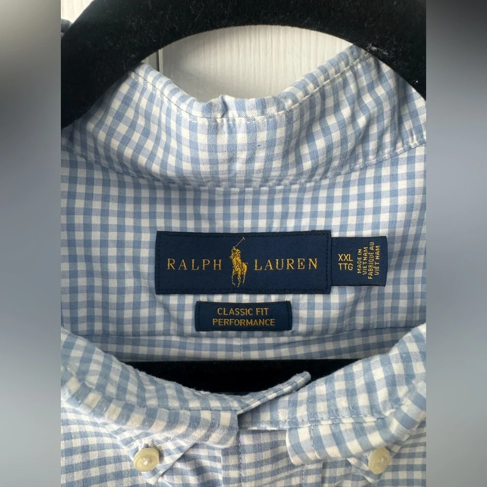 Polo Ralph Lauren Light Baby Blue White Gingham Shirt XXL Powder Pink Pony Logo